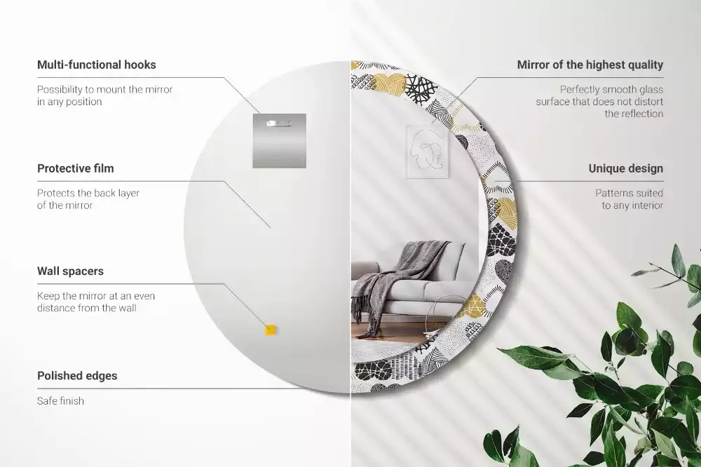 Espejo redondo estampado Estilo Doodle de Corazones