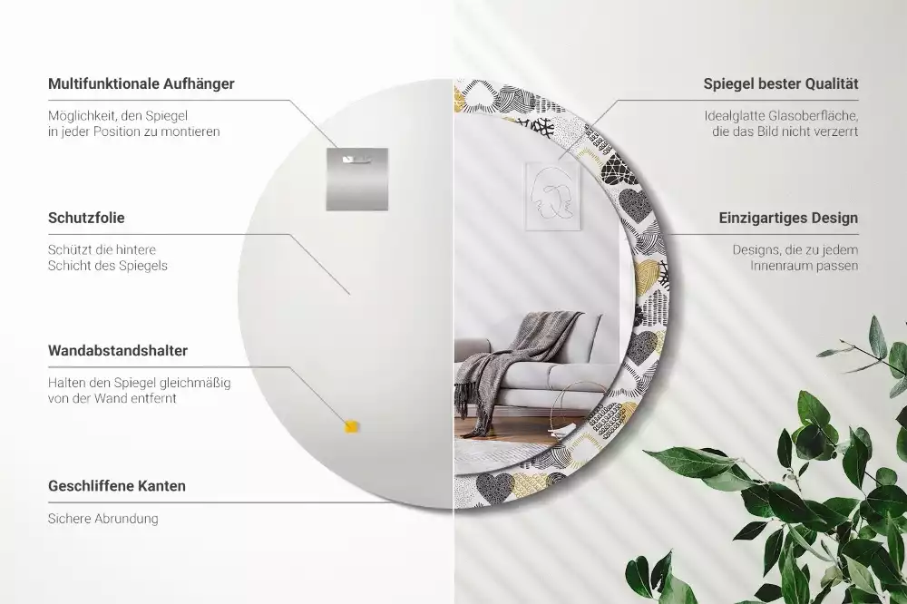 Espejo redondo estampado Estilo Doodle de Corazones