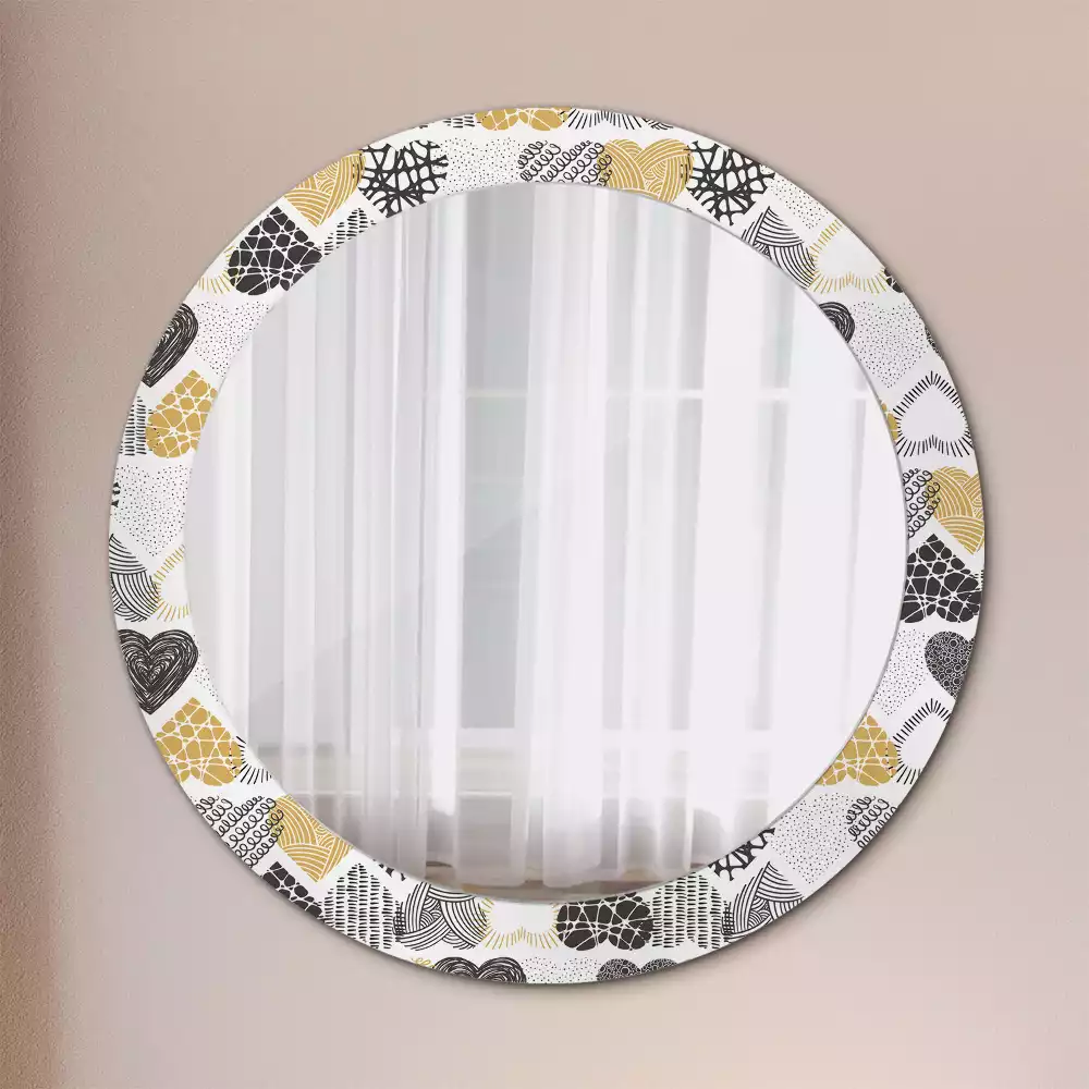 Espejo redondo estampado Estilo Doodle de Corazones