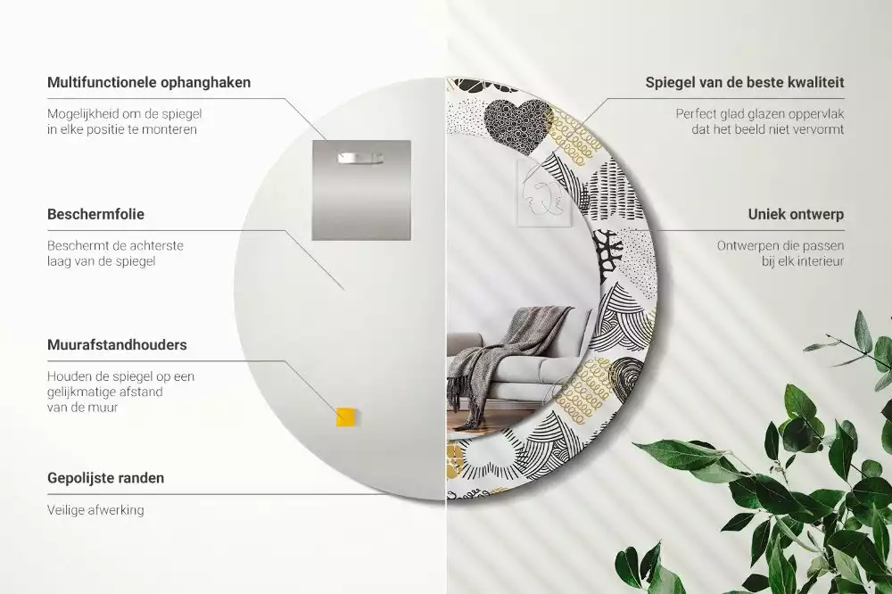 Espejo redondo estampado Estilo Doodle de Corazones