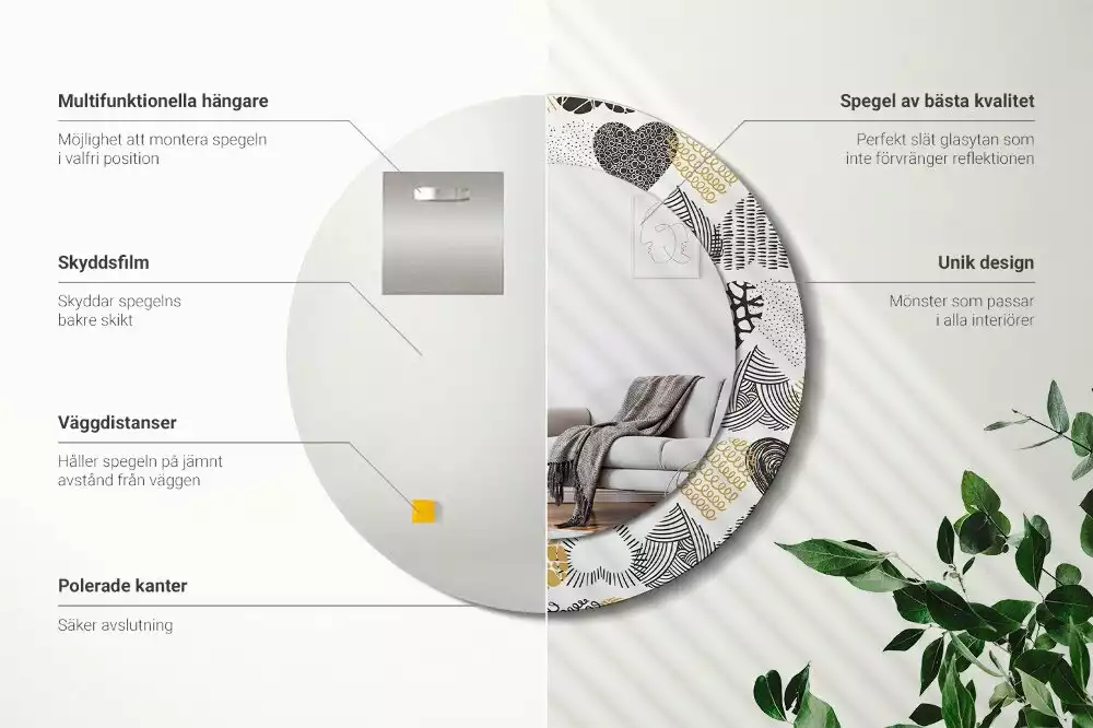 Espejo redondo estampado Estilo Doodle de Corazones