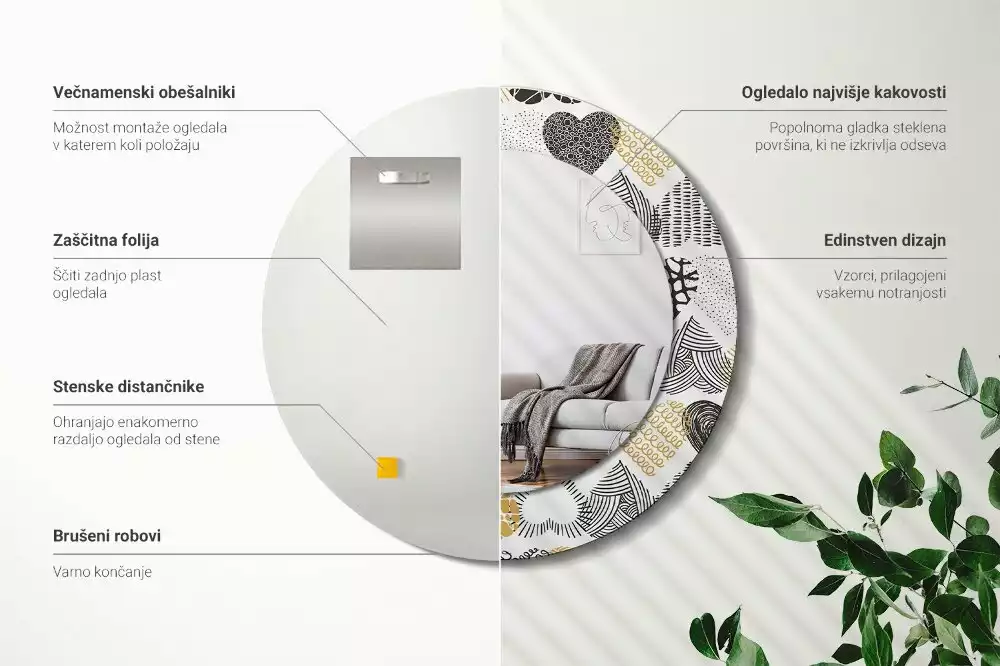 Espejo redondo estampado Estilo Doodle de Corazones