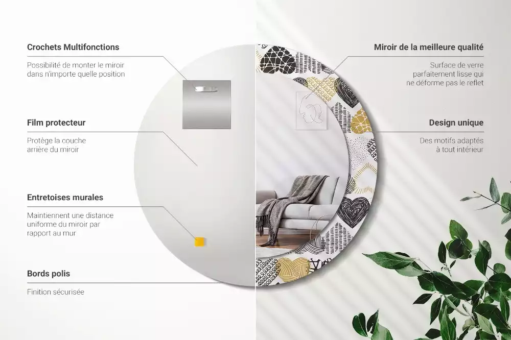 Espejo redondo estampado Estilo Doodle de Corazones