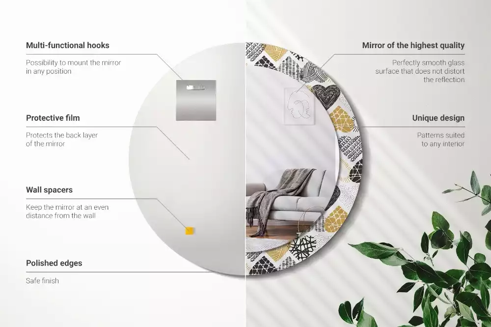 Espejo redondo estampado Estilo Doodle de Corazones