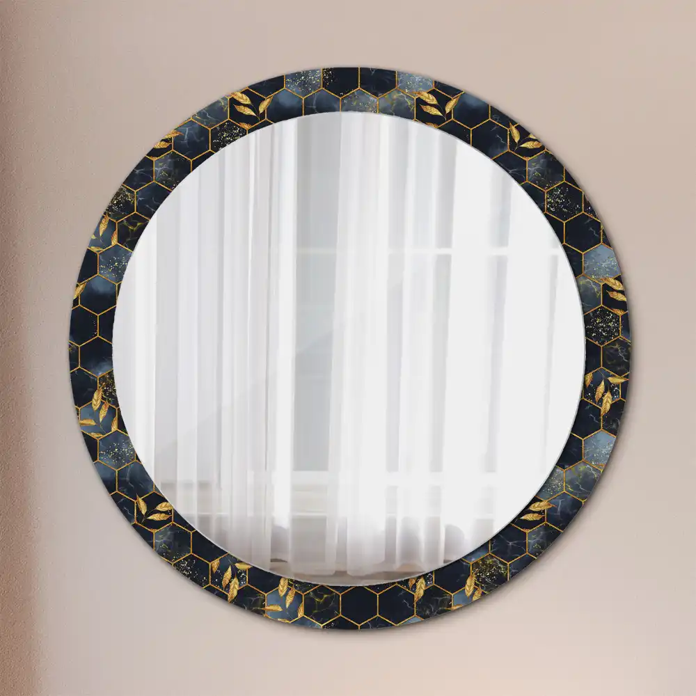 Espejo redondo estampado Hexágono de mármol