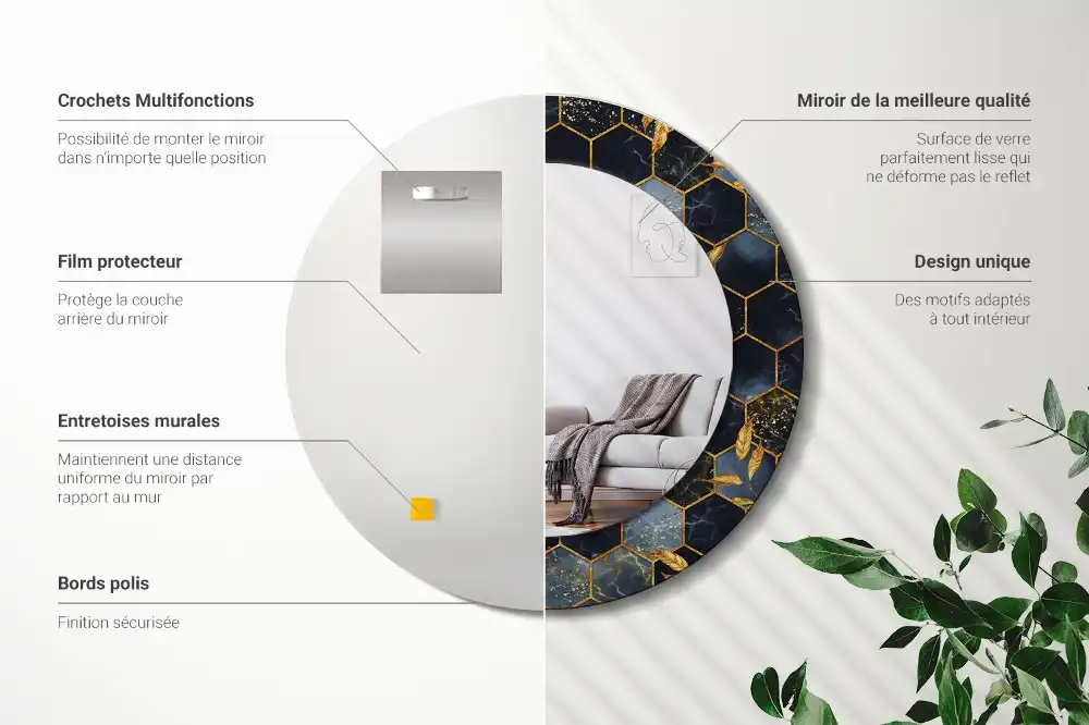 Espejo redondo estampado Hexágono de mármol