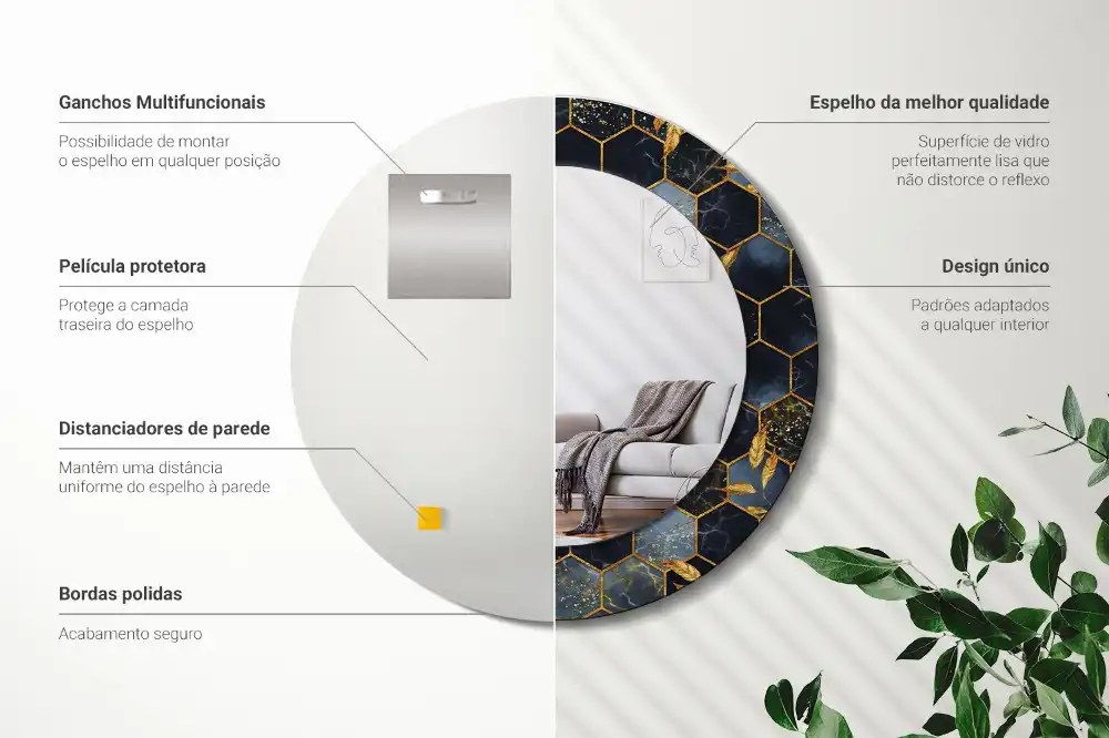 Espejo redondo estampado Hexágono de mármol