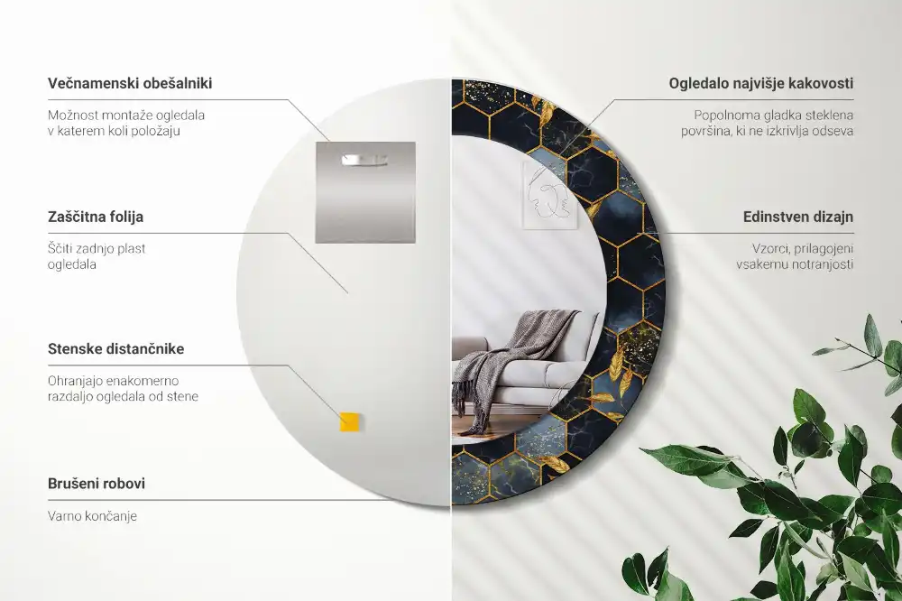 Espejo redondo estampado Hexágono de mármol