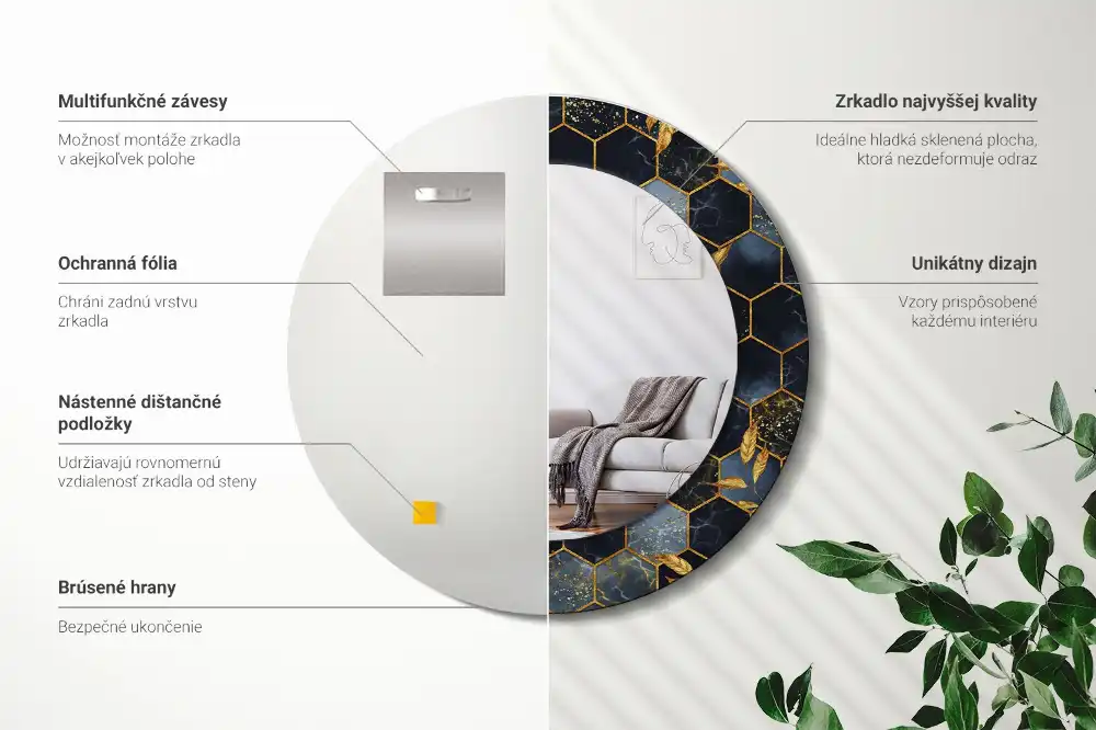 Espejo redondo estampado Hexágono de mármol