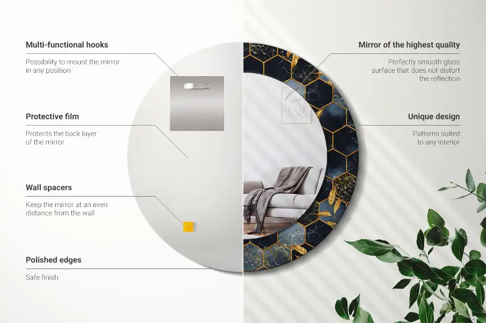 Espejo redondo estampado Hexágono de mármol