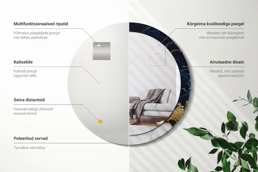 Espejo redondo impreso mármol azul