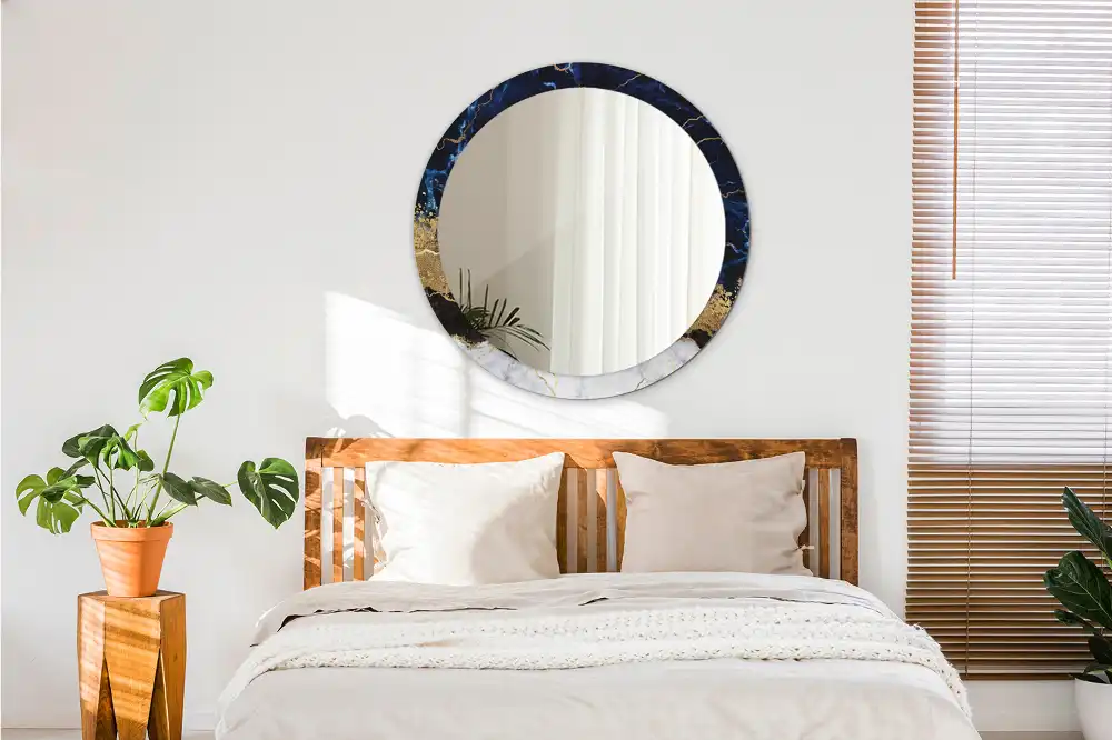 Espejo redondo impreso mármol azul