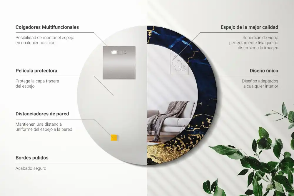 Espejo redondo impreso mármol azul