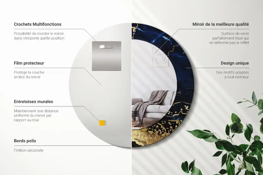 Espejo redondo impreso mármol azul