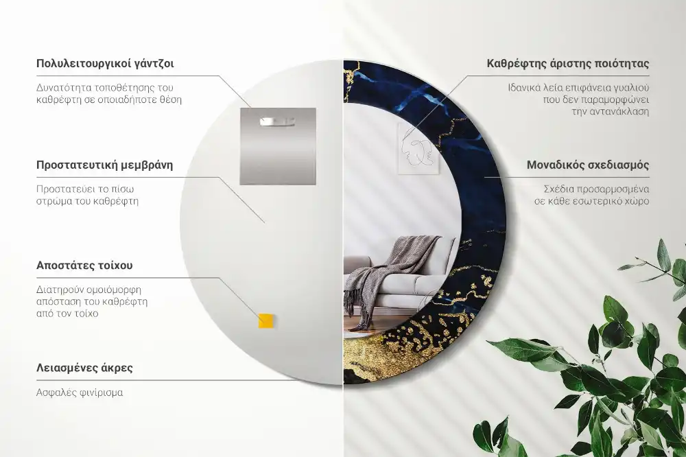 Espejo redondo impreso mármol azul