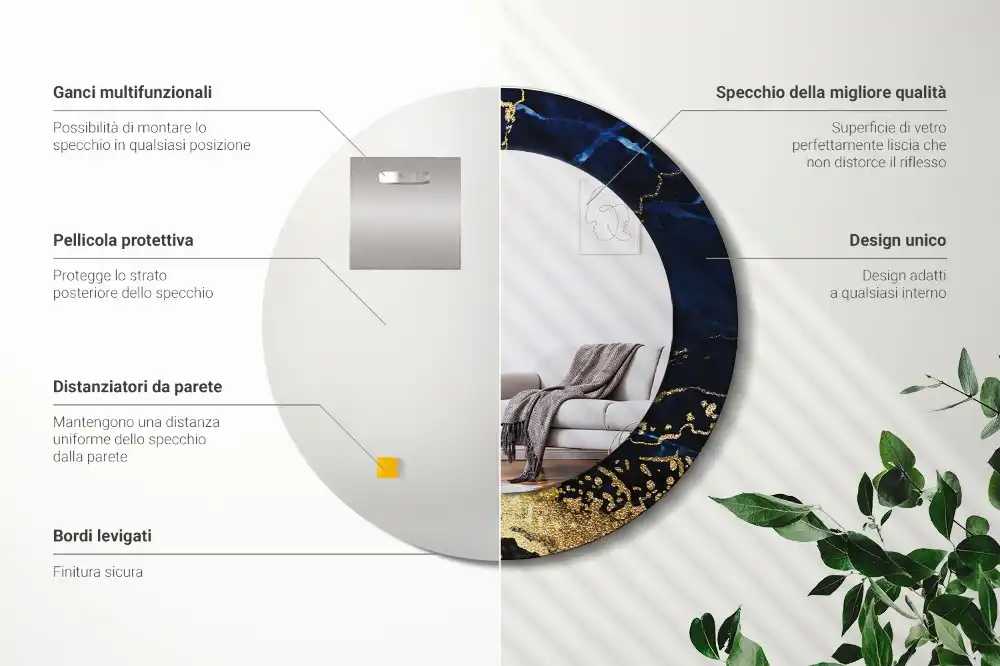 Espejo redondo impreso mármol azul