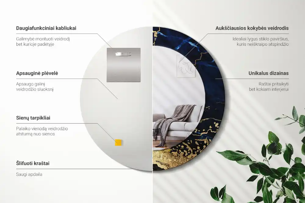 Espejo redondo impreso mármol azul