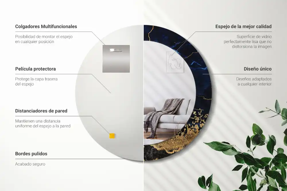 Espejo redondo impreso mármol azul