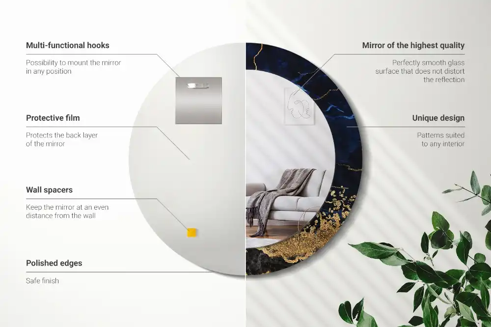 Espejo redondo impreso mármol azul