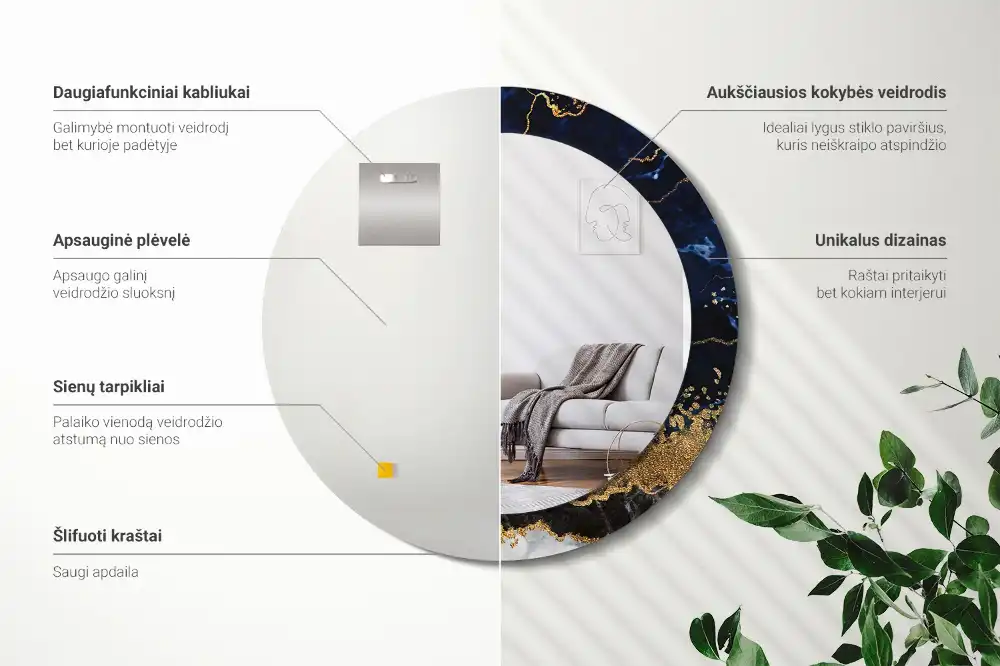 Espejo redondo impreso mármol azul