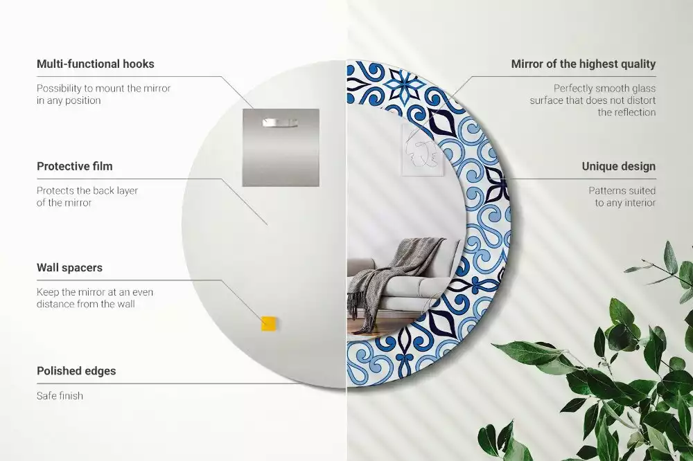 Espejo redondo estampado Patrón árabe azul