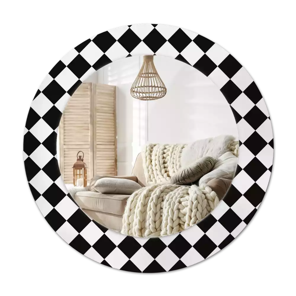 Espejo redondo con decoración Mesa de ajedrez