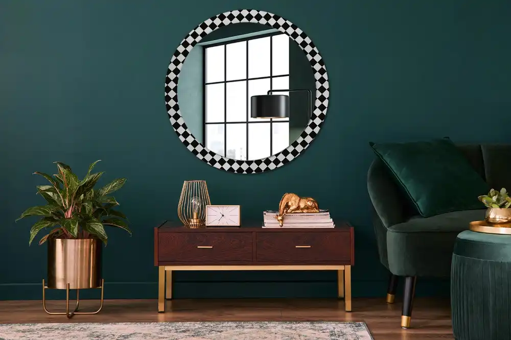 Espejo redondo con decoración Mesa de ajedrez