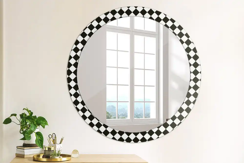 Espejo redondo con decoración Mesa de ajedrez