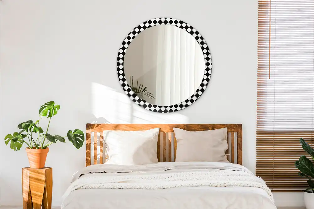 Espejo redondo con decoración Mesa de ajedrez