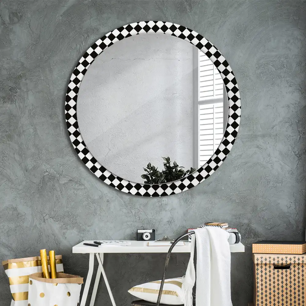 Espejo redondo con decoración Mesa de ajedrez