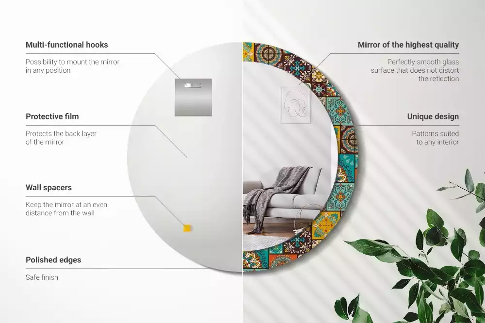 Espejo redondo con decoración Patrón árabe