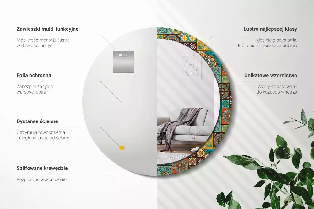 Espejo redondo con decoración Patrón árabe