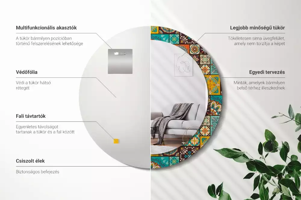 Espejo redondo con decoración Patrón árabe