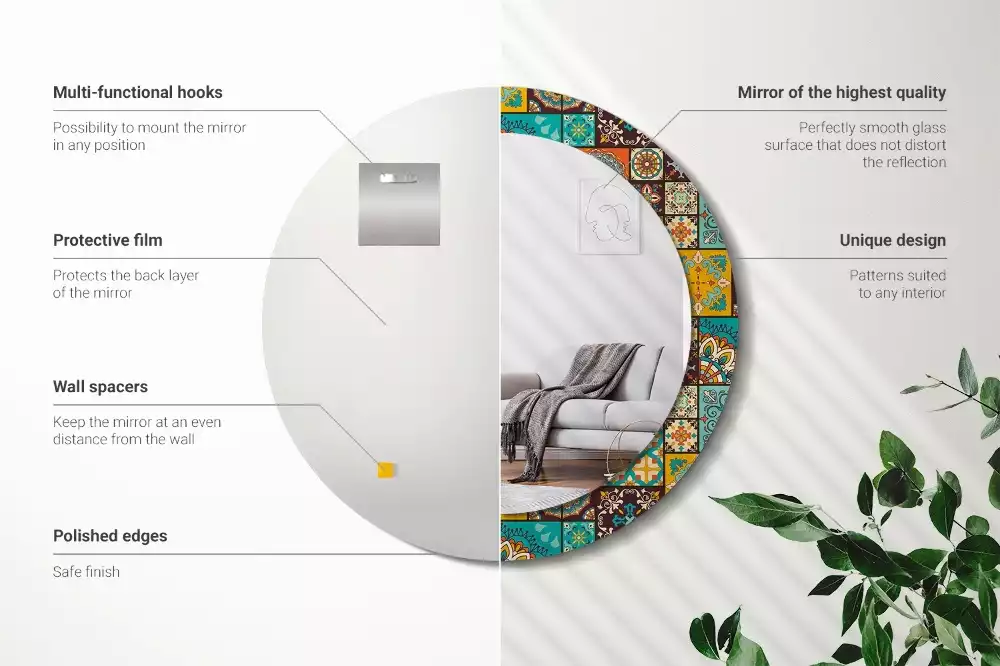 Espejo redondo con decoración Patrón árabe