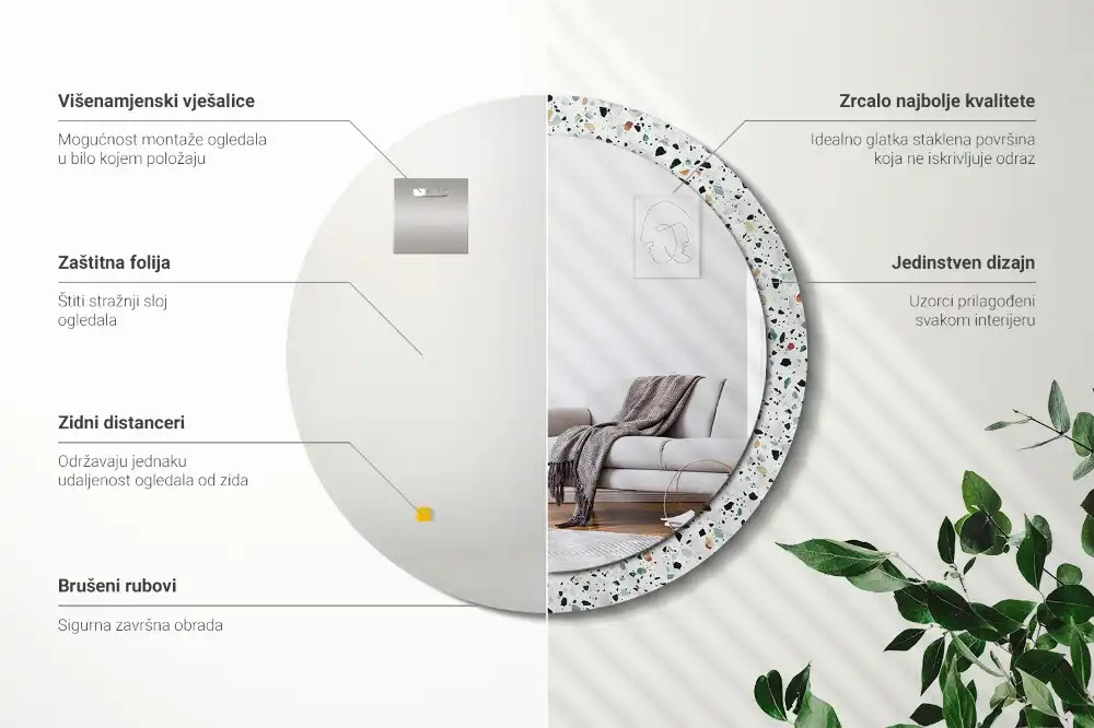 Espejo redondo con decoración Piedra natural