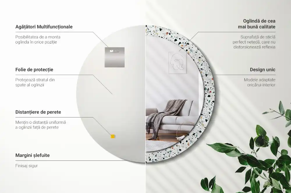 Espejo redondo con decoración Piedra natural