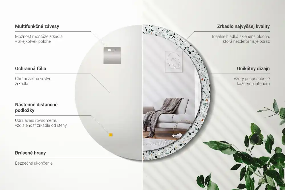 Espejo redondo con decoración Piedra natural