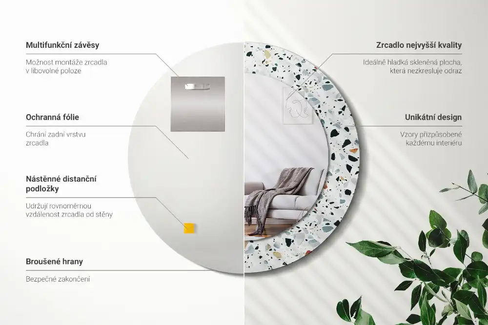 Espejo redondo con decoración Piedra natural