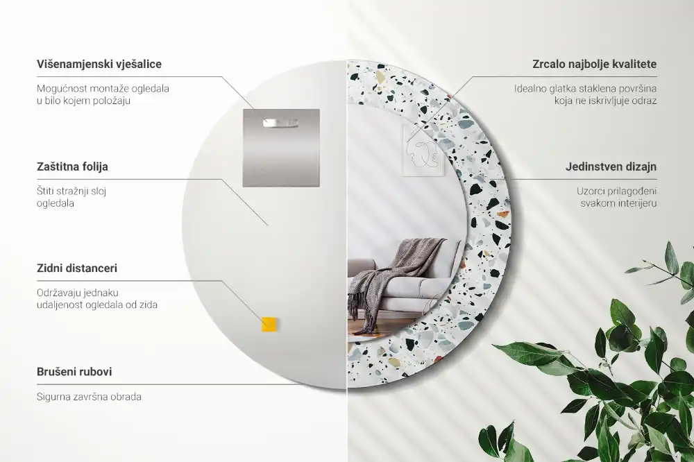 Espejo redondo con decoración Piedra natural