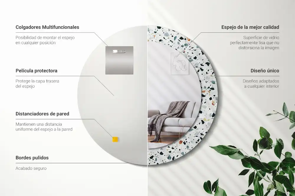 Espejo redondo con decoración Piedra natural