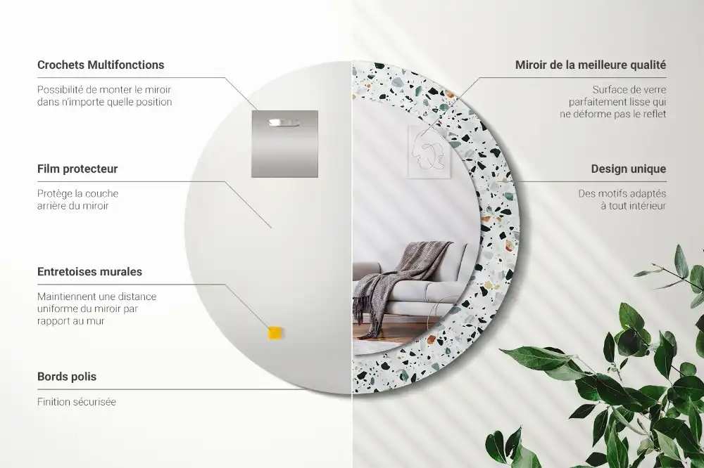 Espejo redondo con decoración Piedra natural