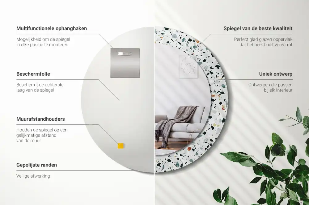 Espejo redondo con decoración Piedra natural