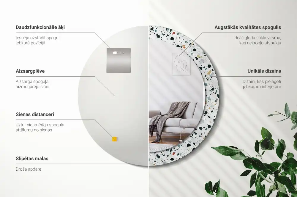 Espejo redondo con decoración Piedra natural