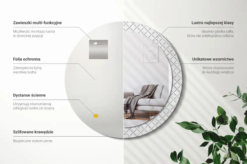 Espejo redondo estampado Líneas cruzadas