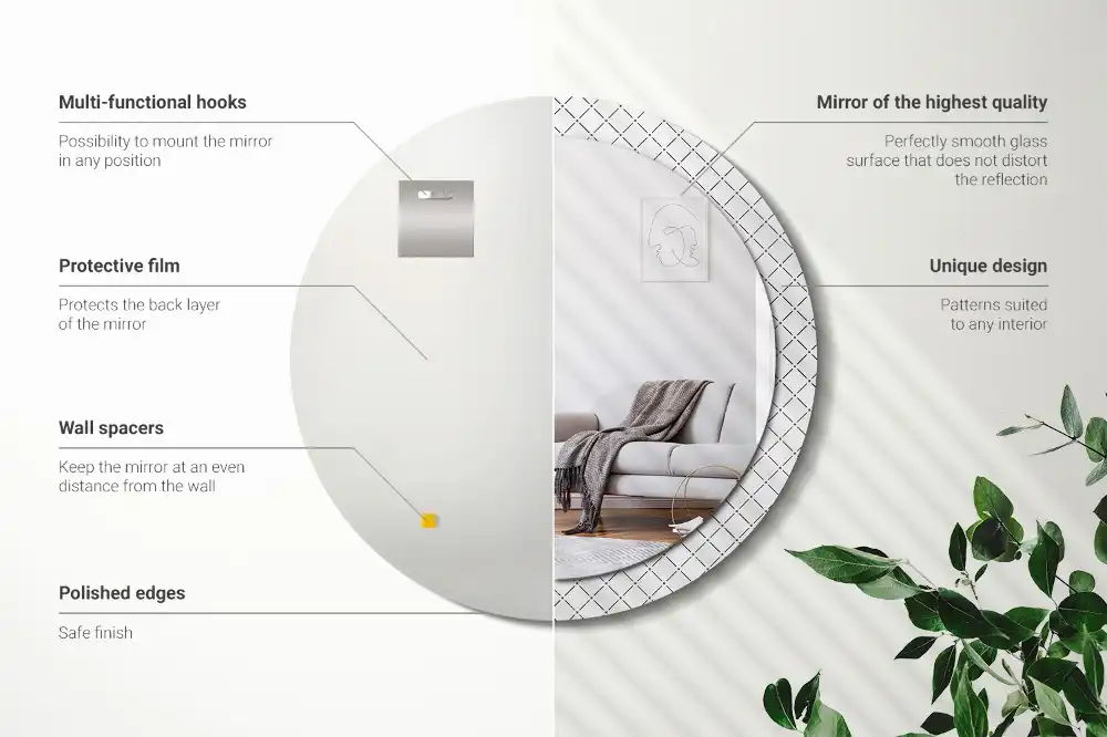 Espejo redondo estampado Líneas cruzadas