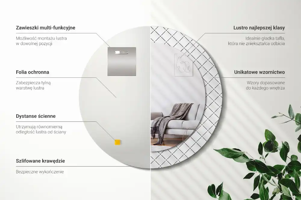 Espejo redondo estampado Líneas cruzadas