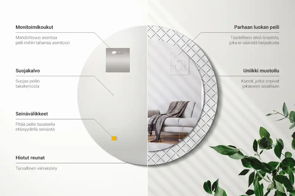 Espejo redondo estampado Líneas cruzadas