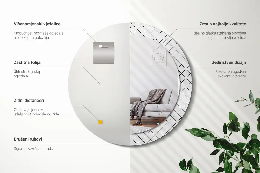 Espejo redondo estampado Líneas cruzadas