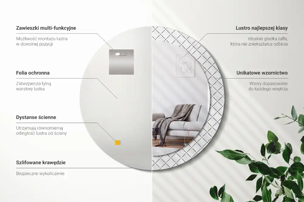 Espejo redondo estampado Líneas cruzadas