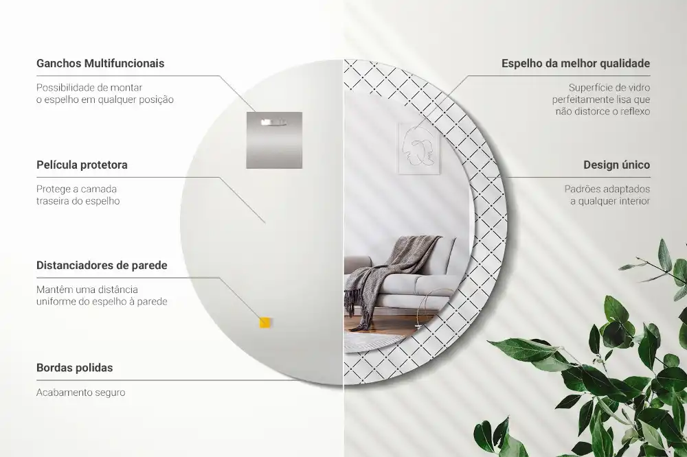 Espejo redondo estampado Líneas cruzadas